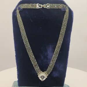 Stunning Signed Swarovski Smokey Crystal V Necklace